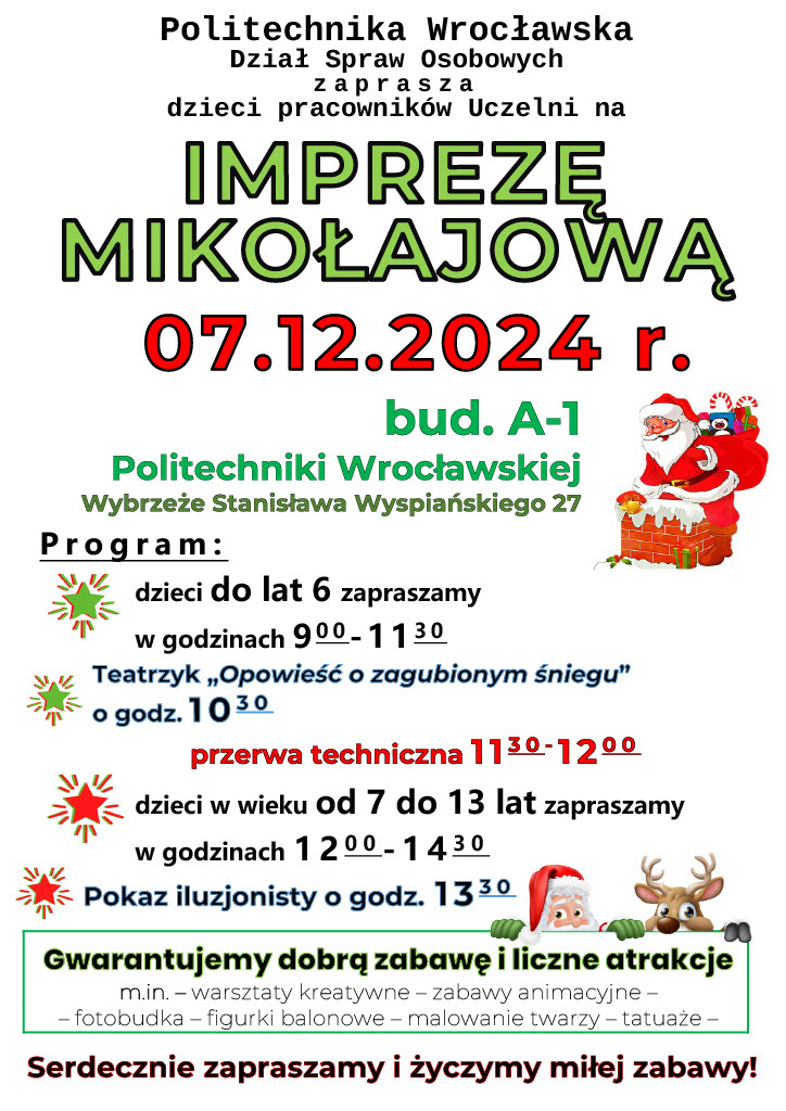 Plakat z programem Imprezy Mikołajowej 2024